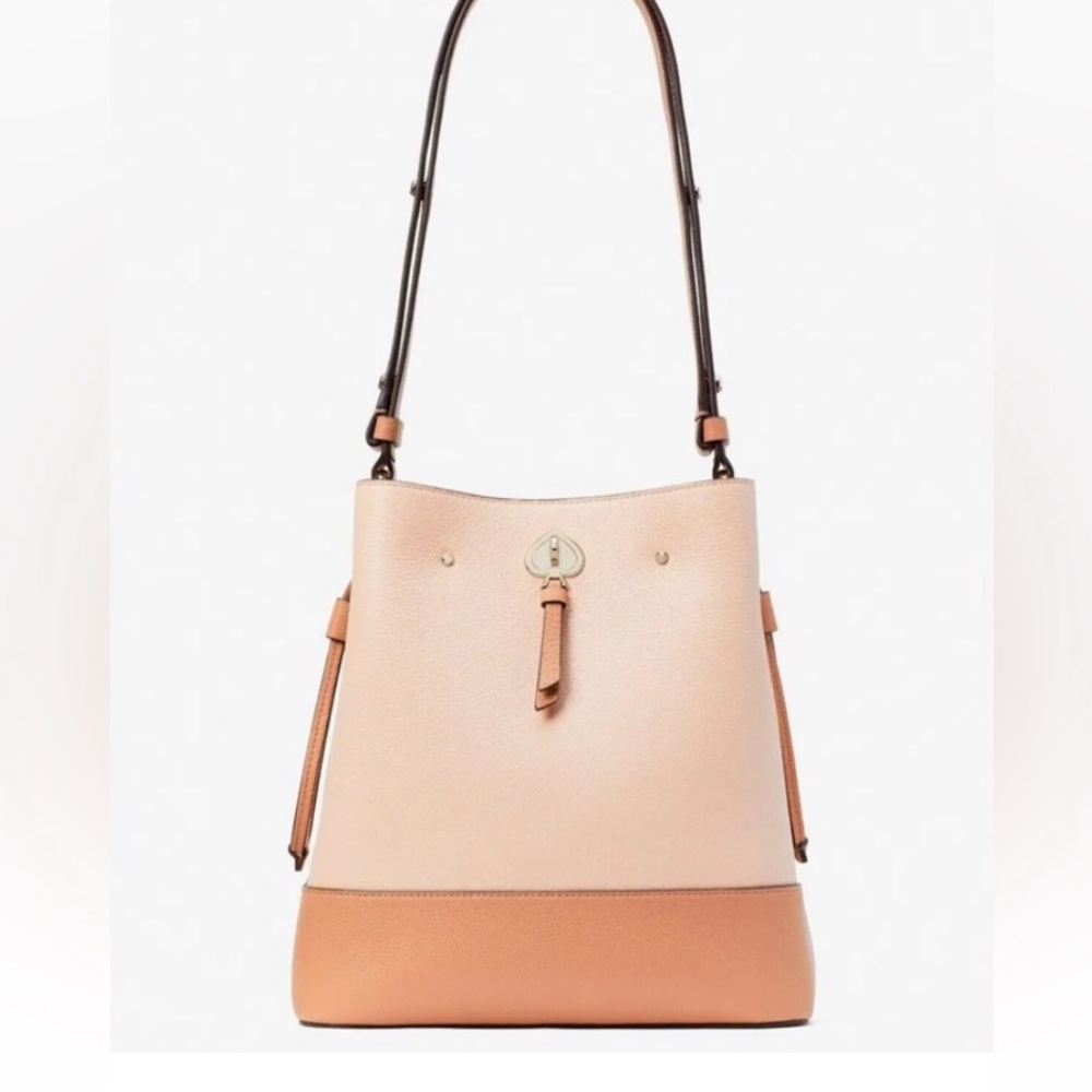 Kate Spade Marti Large Bucket bag Colorblock Pebble Leather Soft Rose & wallet
